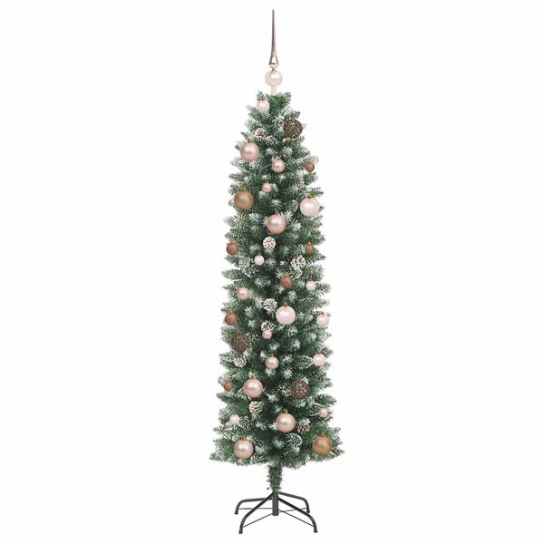 vidaXL Artificial Slim Christmas Tree Green and White 59.06 in