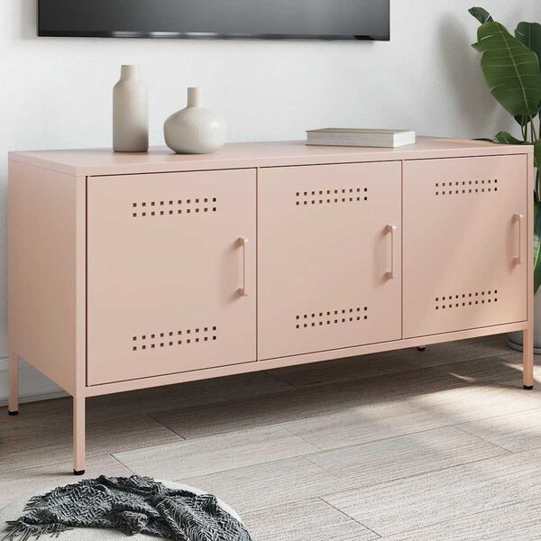 vidaXL TV Cabinet Pink Steel Medium Media Cabinet Rectangular