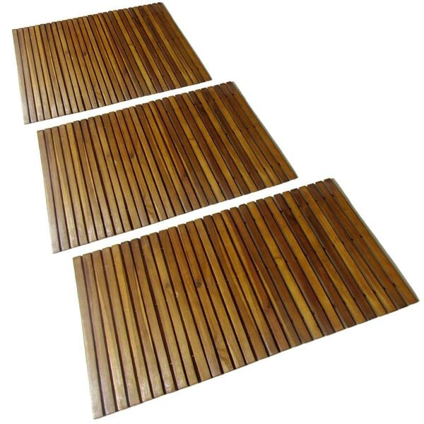 vidaXL Bath Mat Set of 3 Natural Acacia Acacia Hardwood 31.5 x 19.7 in