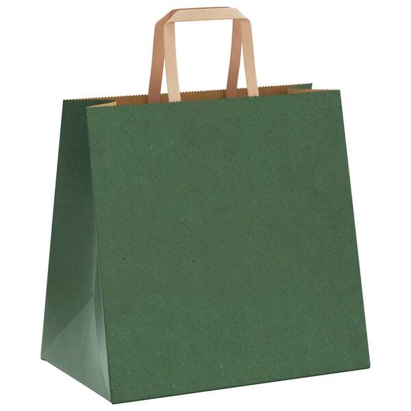 vidaXL Paper Bags 250 pcs with Handles Green 26x17x25 cm