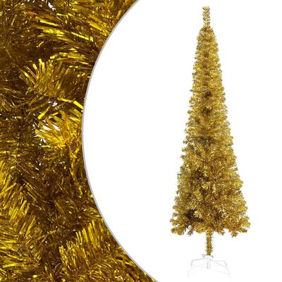 vidaXL Slim Christmas Tree with LEDs&Ball Set Gold 94.5"