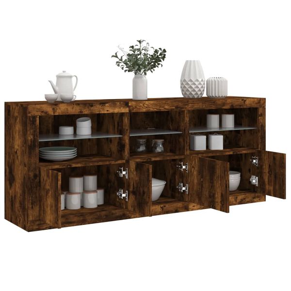 vidaXL Sideboard with LED Lights Smoked Oak 63.8"x14.6"x26.4"