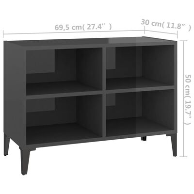 vidaXL TV Cabinet with Metal Legs High Gloss Gray 27.4"x11.8"x19.7"