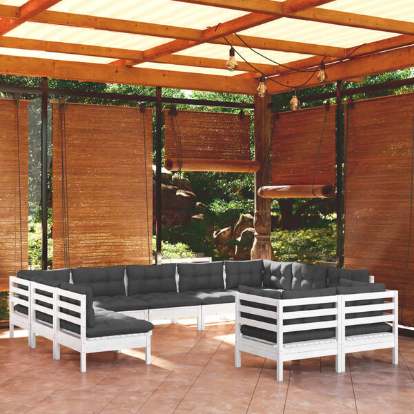 vidaXL Garden Lounge Set White Solid pinewood, 100% polyester Medium