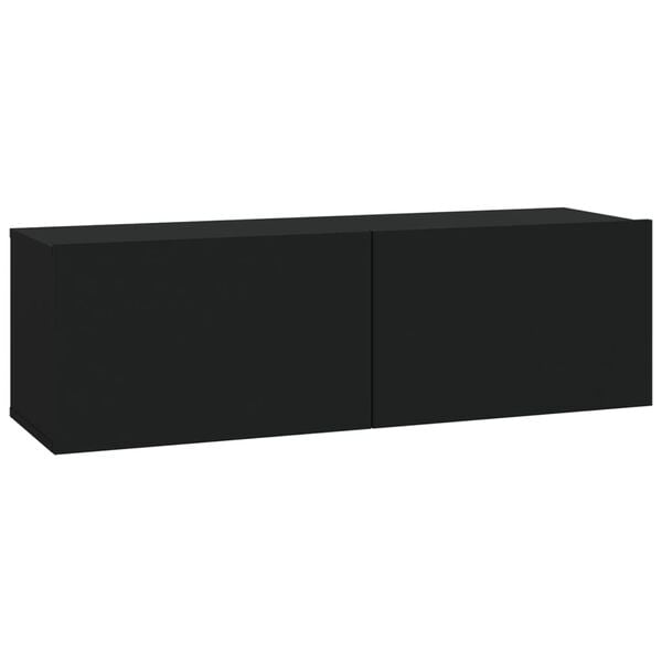 vidaXL Wall TV Cabinet Set of 4 Black Engineered Wood Drop-Down