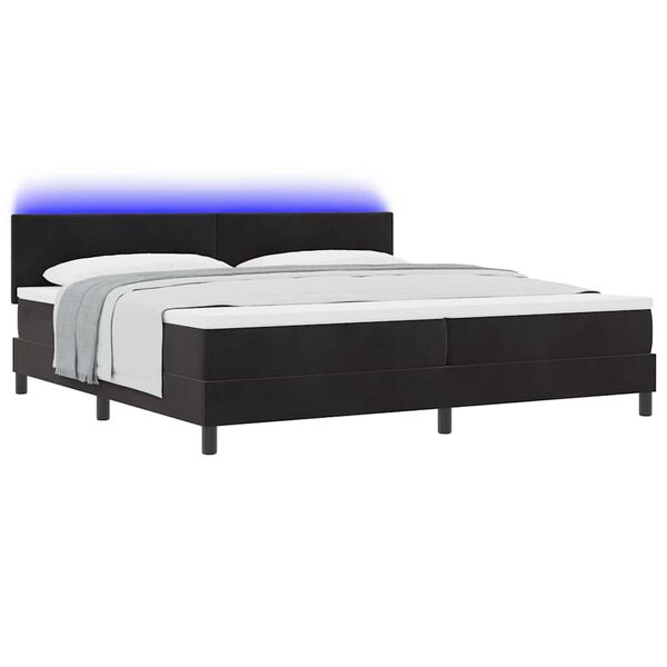 vidaXL LED Box Spring Bed with Mattress Black 78.74 x 78.74 in Velvet