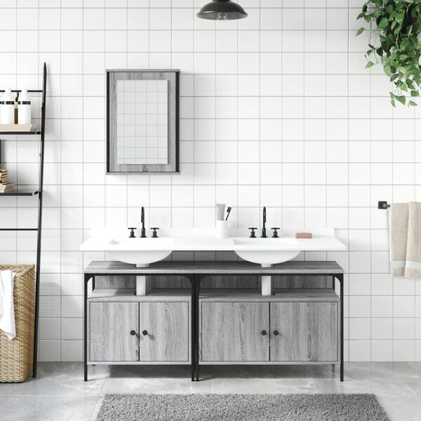 vidaXL Bathroom Furniture Set Grey Sonoma Engineered wood Medium