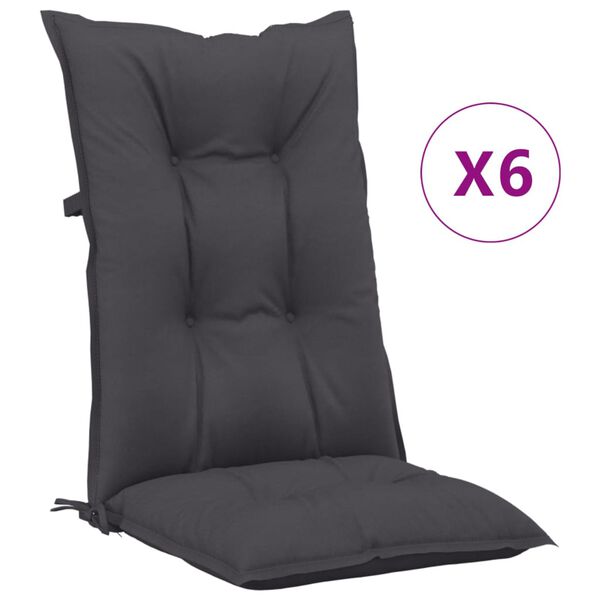 vidaXL Highback Chair Cushion Set of 6 Anthracite 100% Polyester