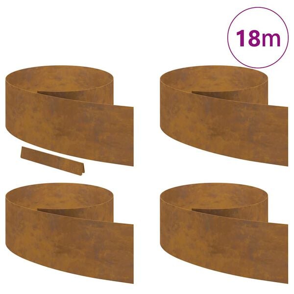 vidaXL Lawn Edging 4 pcs Rusty 450 x 0.05 x 15 cm Weather Steel