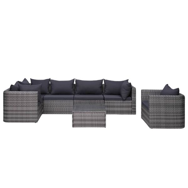 vidaXL Sofa Set Grey Poly rattan, powder-coated steel, glass, polyester