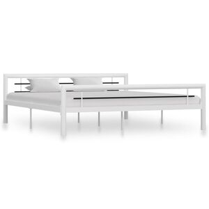 vidaXL Bed Frame White and Black Metal Super King Durable Bed Frame