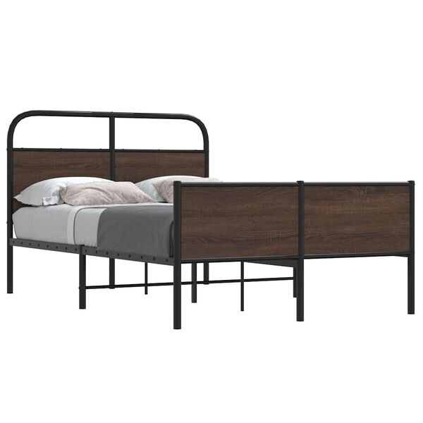 vidaXL Bed Frame Brown Oak Steel frame, engineered wood panels Full