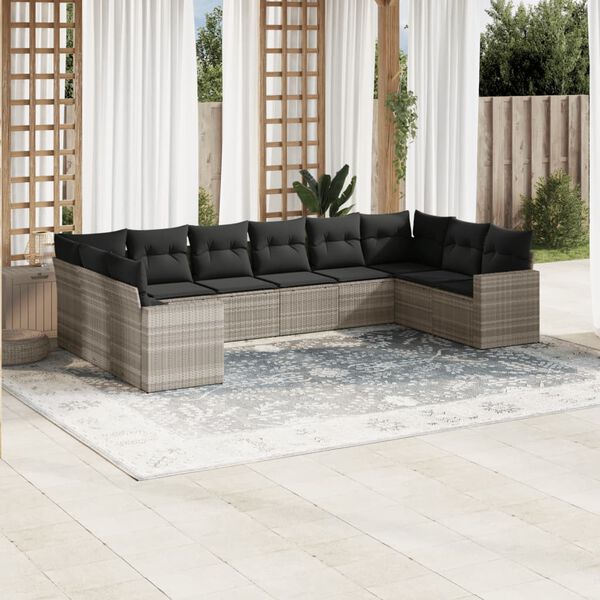 vidaXL Garden Sofa Set Light Grey PE Rattan Large Outdoor Sofa Set