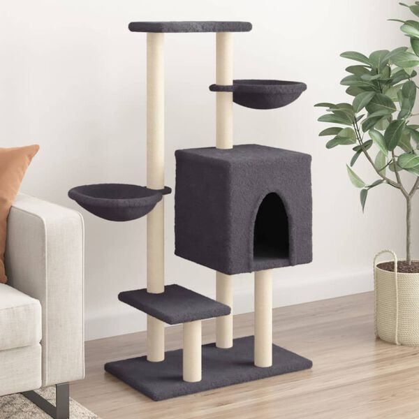 vidaXL Cat Tree Dark grey Engineered wood, plush, sisal Medium Durable