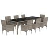 vidaXL 9 Piece Patio Dining Set with Cushions Grey Poly Rattan and Glass