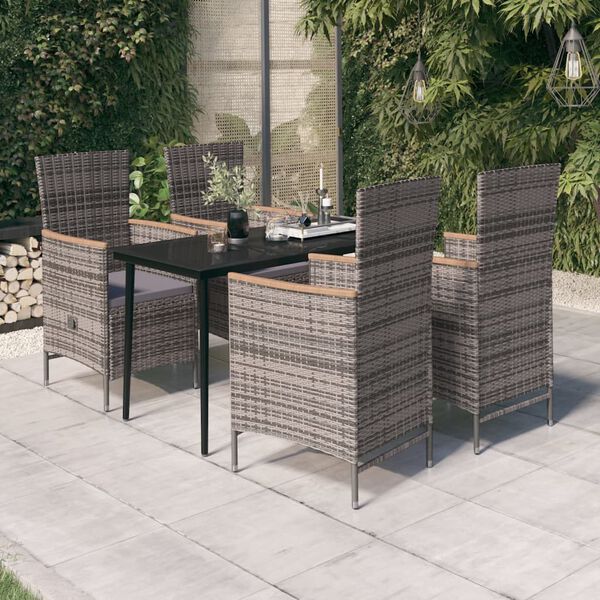 vidaXL Garden Dining Set Grey and Black PE Rattan 5-Piece Set