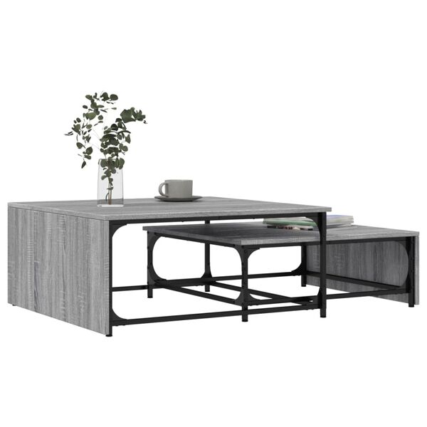 vidaXL Nesting Coffee Table Set of 2 Grey sonoma Engineered wood and metal