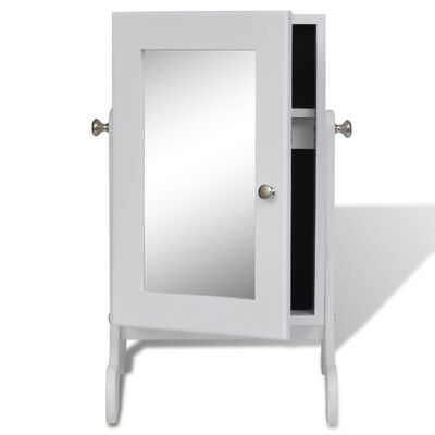 White Tabletop Wooden Jewelry Cabinet with Mirror