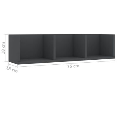 vidaXL CD Wall Shelf Gray 29.5"x7.1"x7.1" Chipboard
