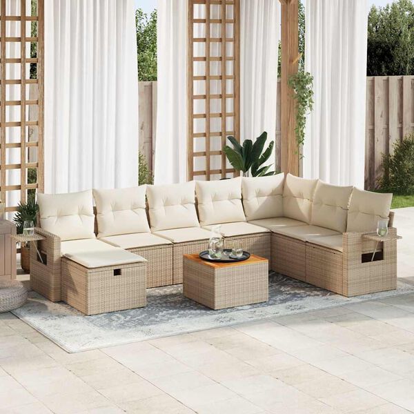 vidaXL Garden Sofa Set Beige PE rattan Large Adjustable Armrests