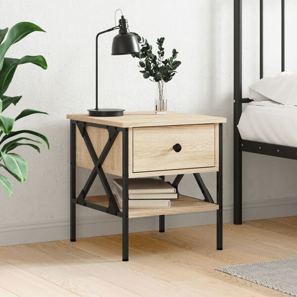 vidaXL Bedside Table Sonoma oak Engineered wood, iron Standard