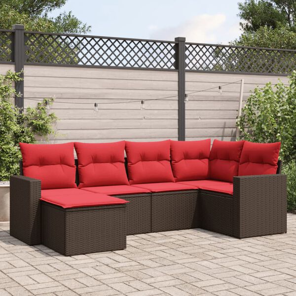 vidaXL 6 Piece Patio Sofa Set with Cushions Brown Poly Rattan