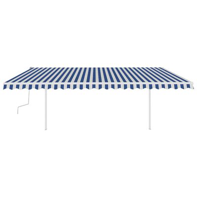 vidaXL Manual Retractable Awning with Posts 196.9"x118.1" Blue and White