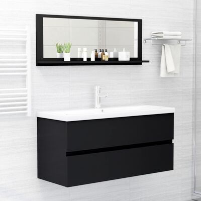 vidaXL Bathroom Mirror Black 39.4"x4.1"x14.6" Chipboard