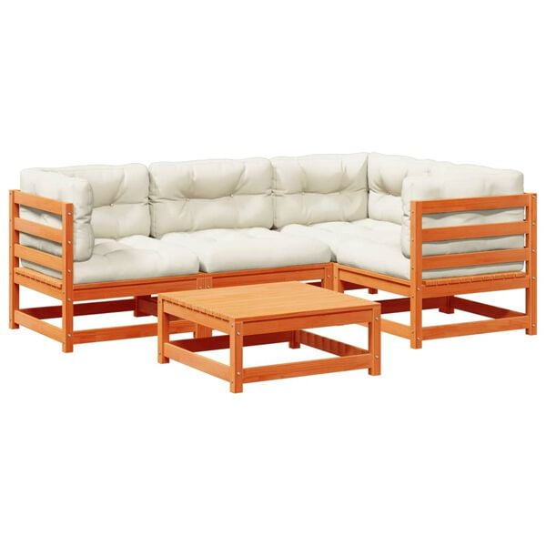 vidaXL Patio Sofa Set Wax Brown Solid Pine Wood 5-piece Modular