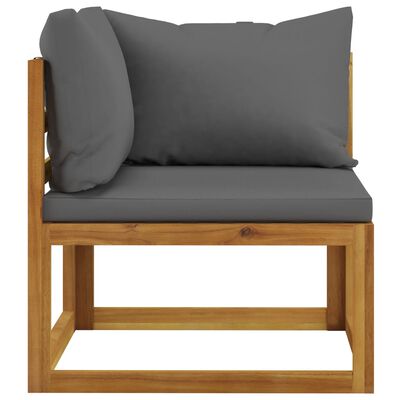 vidaXL Sectional Corner Sofa & Dark Gray Cushion Solid Acacia Wood