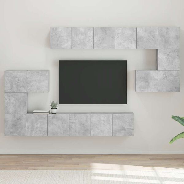 vidaXL TV Cabinet Set Set of 10 Concrete Gray Engineered Wood Medium