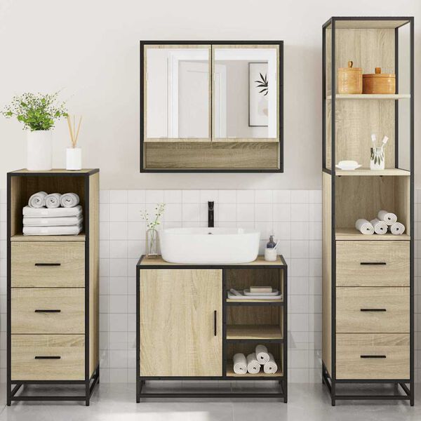 vidaXL Bathroom Furniture Set Sonoma oak Engineered wood, metal Standard