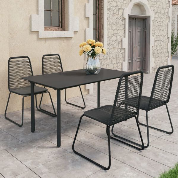 vidaXL Dining Set Black PVC Rattan, Powder-Coated Steel, Glass 5-piece