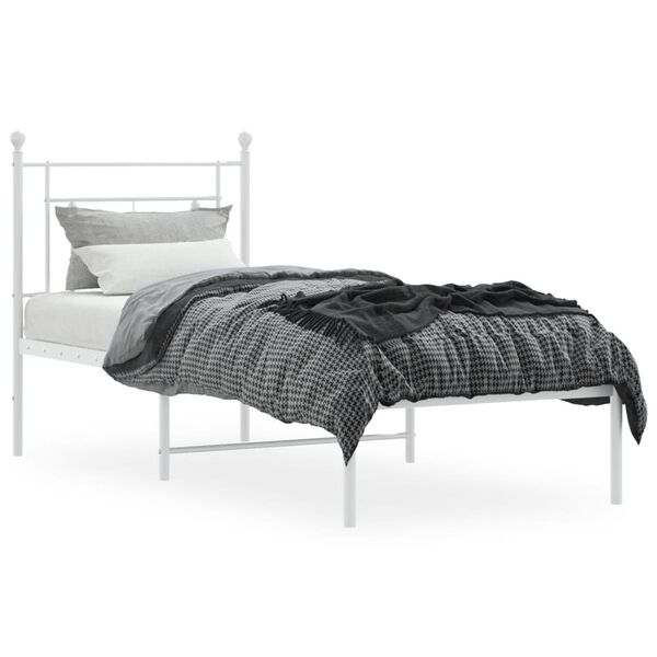 vidaXL Bed Frame White Powder-coated steel Small Single Bed Frame