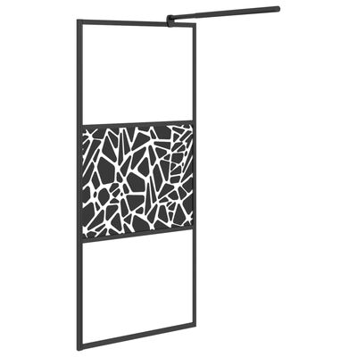vidaXL Walk-in Shower Wall with Shelf Black 31.5"x76.8" ESG Glass&Aluminum