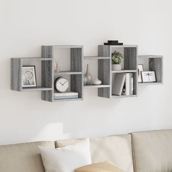 vidaXL Wall Shelf Grey Sonoma 50.8x7.1x16.5" Engineered Wood