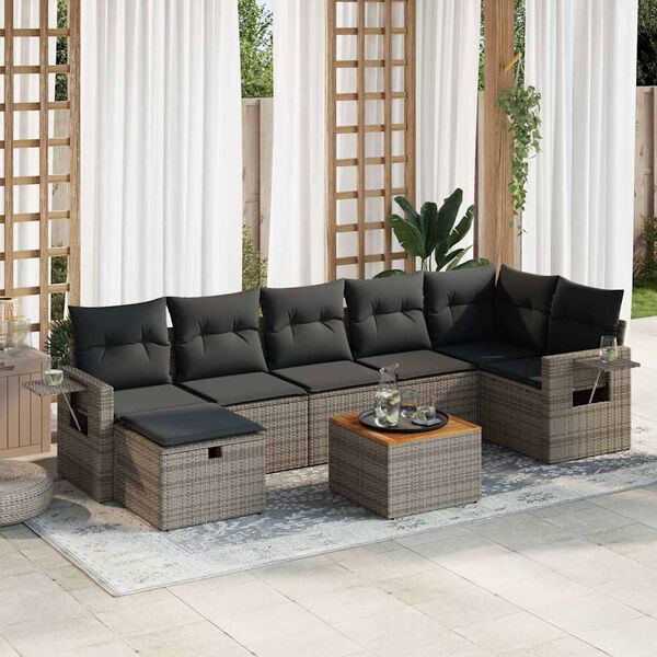 vidaXL Garden Sofa Set Grey PE rattan Large Adjustable Feet