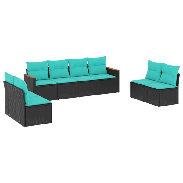 vidaXL Patio Sofa Set Black, Blue PE Rattan, Powder-Coated Steel, Polyester