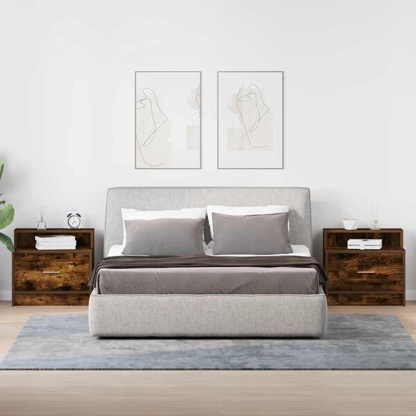 vidaXL Nightstand Set of 2 Smoked Oak Engineered Wood Medium