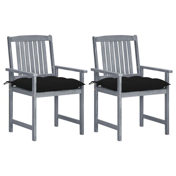 vidaXL Patio Chair Set of 2 Gray, Black Solid acacia wood, 100% polyester