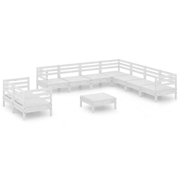 vidaXL 10 Piece Patio Lounge Set Solid Pinewood White