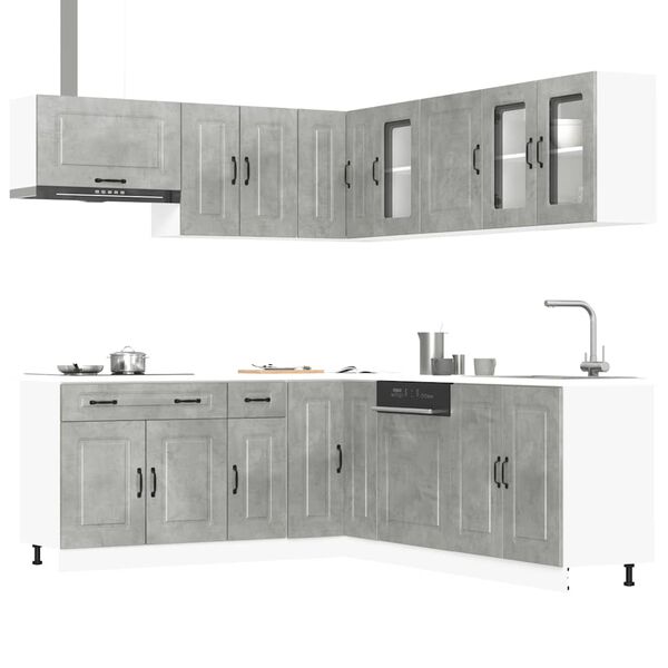vidaXL Kitchen Cabinet Set Concrete Grey Engineered wood and glass Large