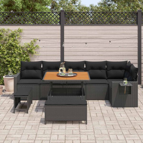 vidaXL Garden Sofa Set with Cushion 11 pcs Black Poly Rattan