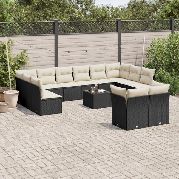 vidaXL Garden Sofa Set Black PE Rattan Large Adjustable Feet