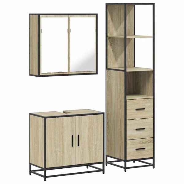 vidaXL Bathroom Furniture Set Sonoma oak Engineered wood, metal Medium