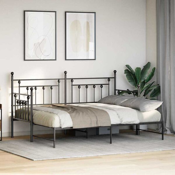 vidaXL Daybed Frame with Headboard Black 29.5" x 74.8" Steel