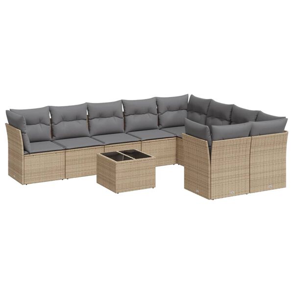 vidaXL Garden Sofa Set Beige PE rattan Large Removable Covers