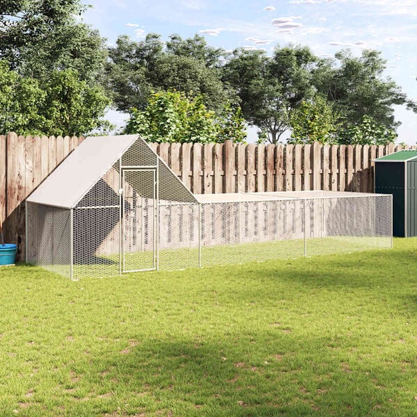 vidaXL Chicken Coop Silver Galvanized steel 19.7 x 6.6 x 6.6 ft Locks