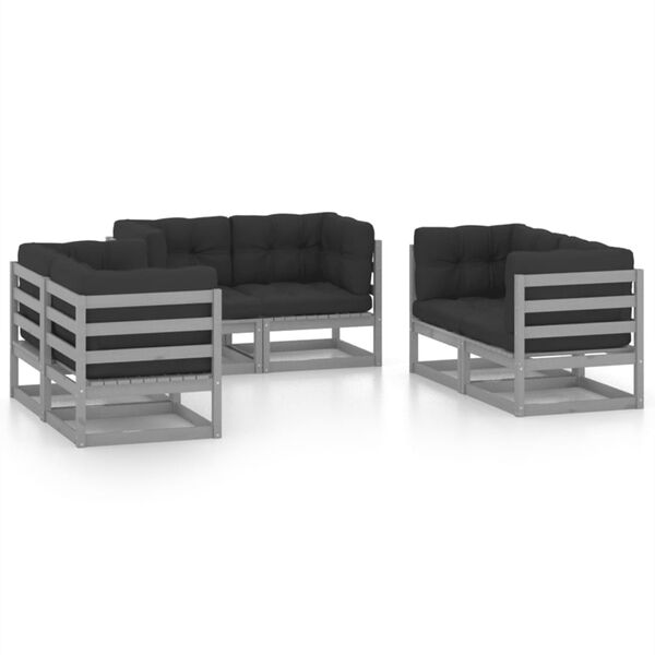vidaXL Garden Lounge Set Grey Solid pinewood, fabric (100% polyester)