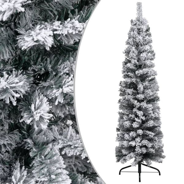vidaXL Artificial Christmas Tree Green with white flocked snow PVC, Steel
